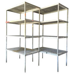 Pair of Vintage Industrial Style Galvanized Etagere Shelves or Bookcases