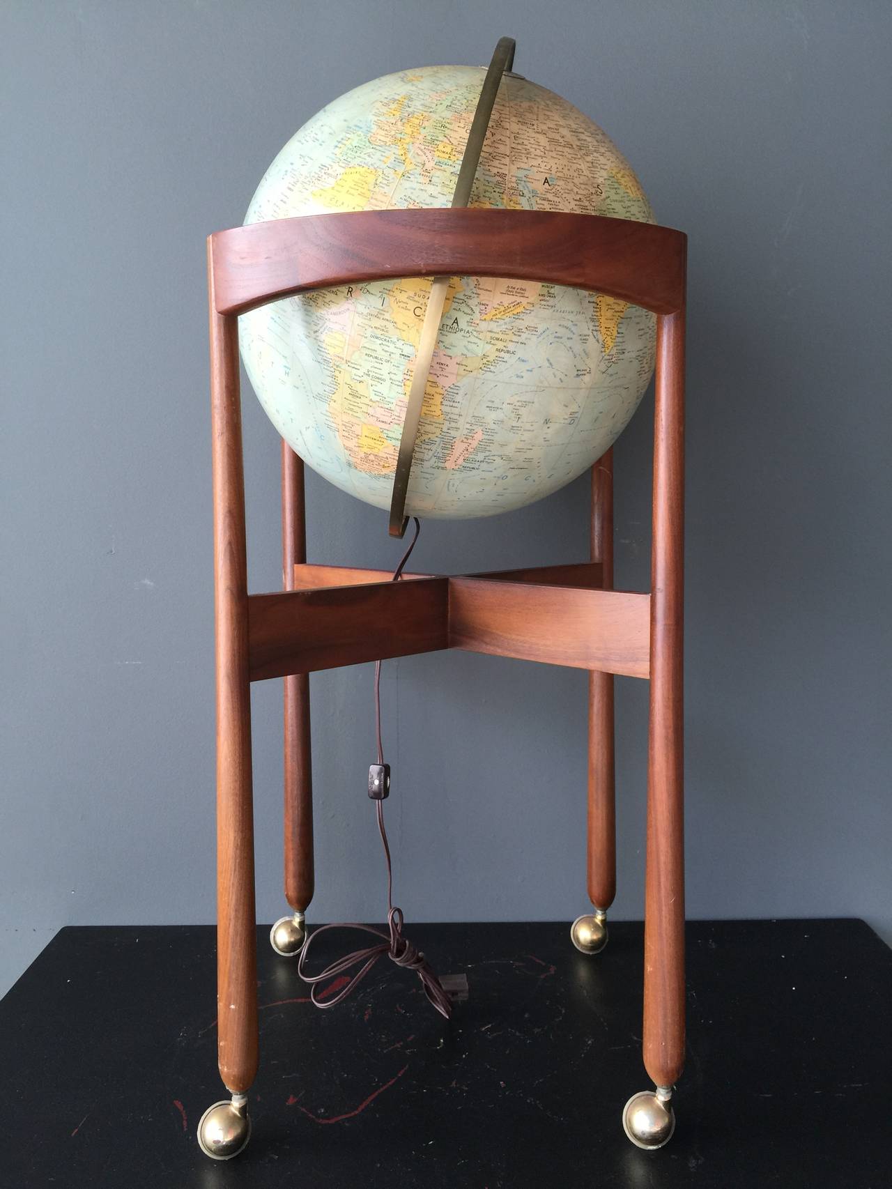 Jens Risom Vintage Illuminated World Globe on Stand