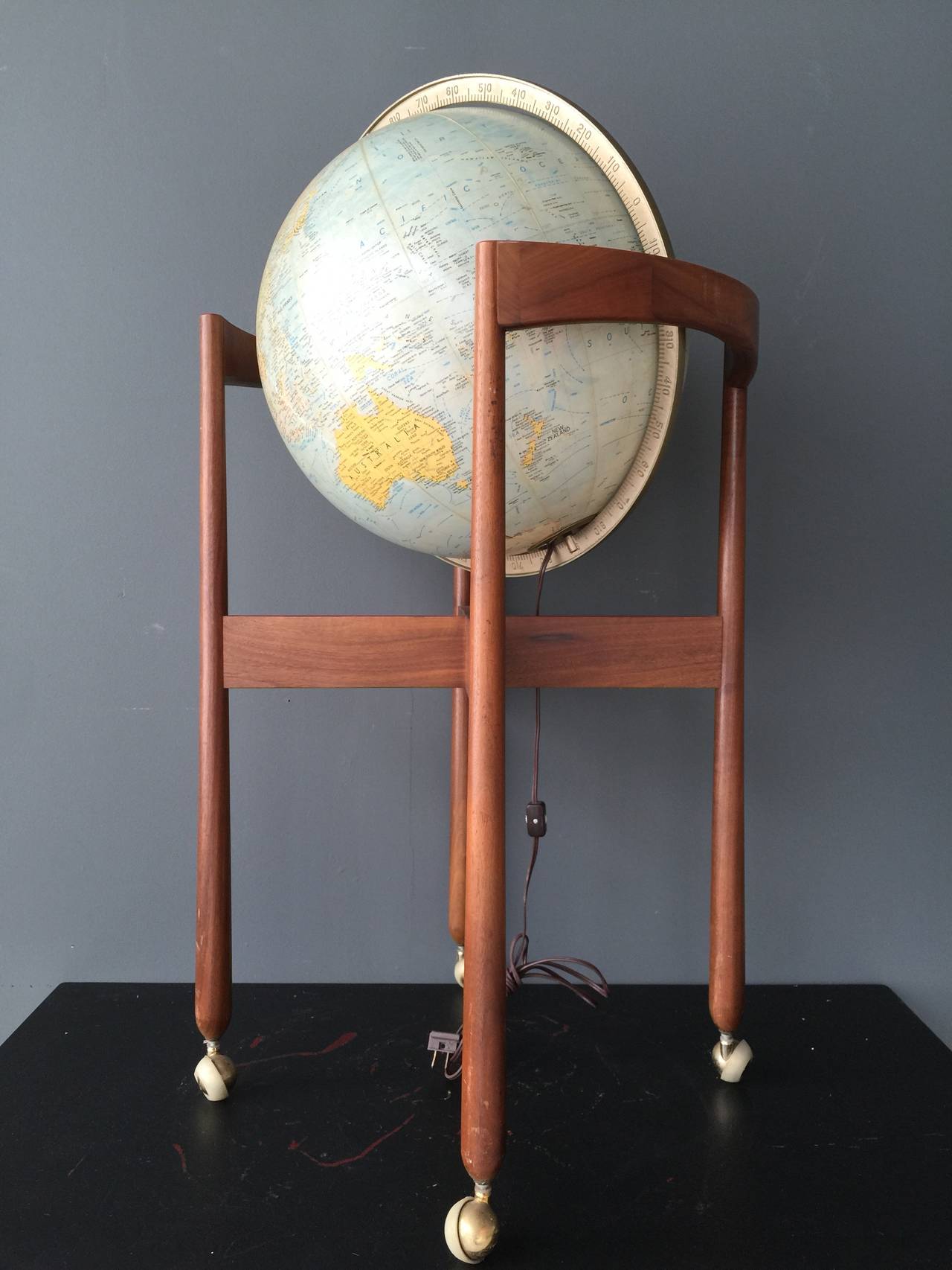 20th Century Jens Risom Vintage Illuminated World Globe on Stand