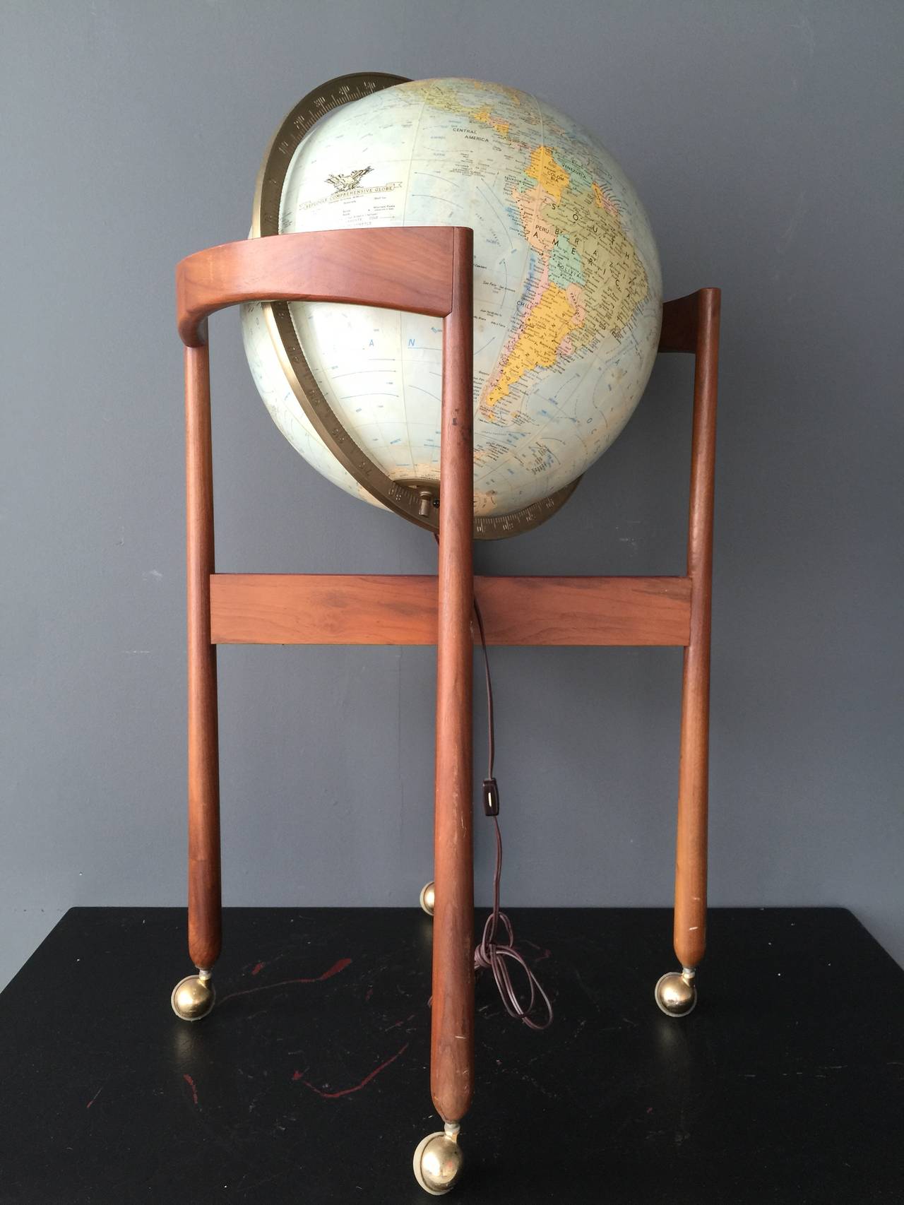 Plastic Jens Risom Vintage Illuminated World Globe on Stand