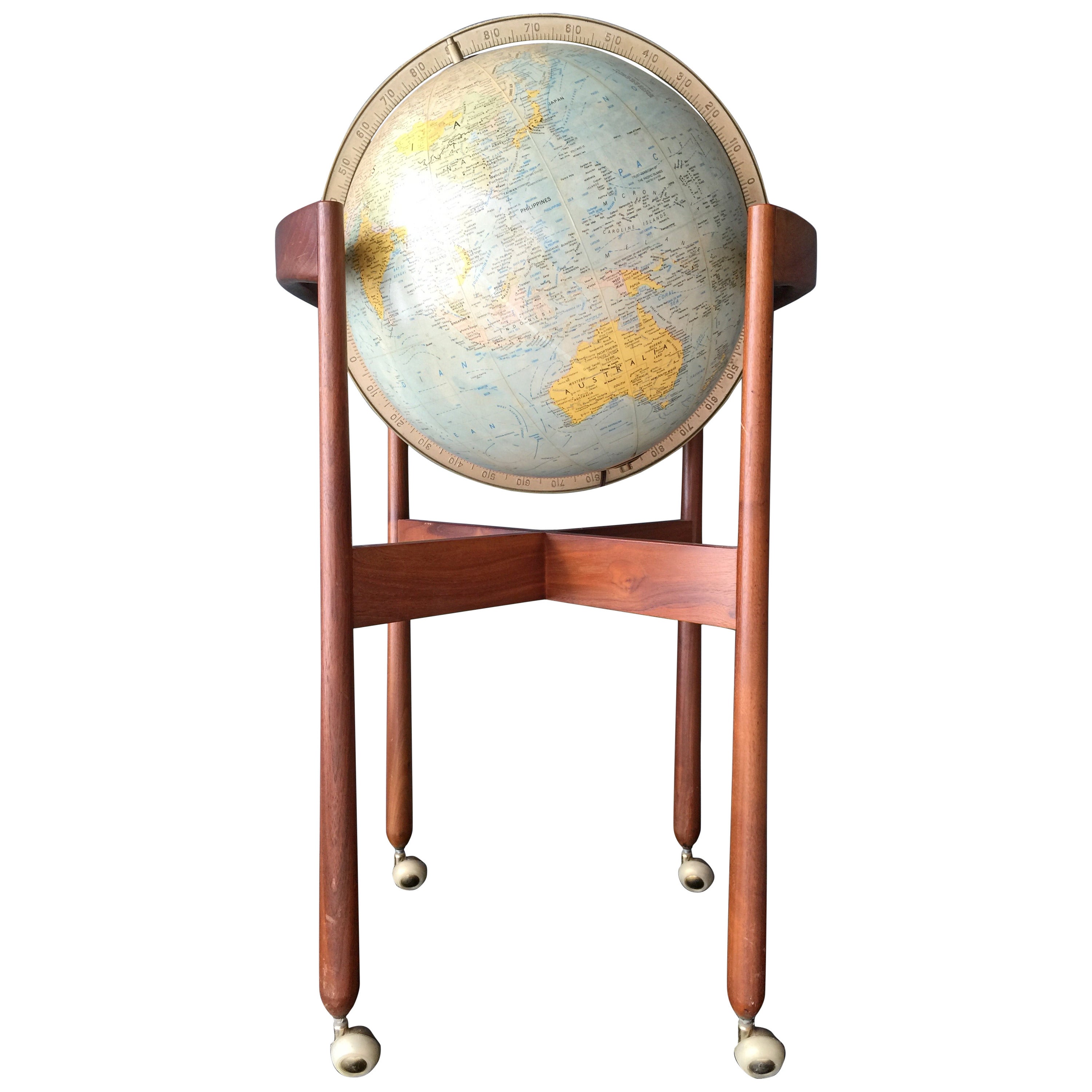 Jens Risom Vintage Illuminated World Globe on Stand