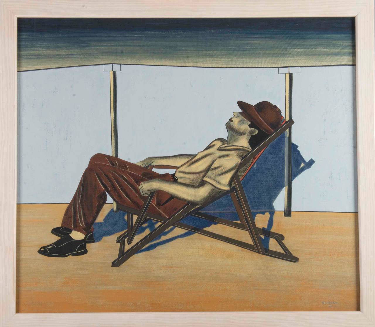 Bruno Vekemans (Antwerp, 1952), man on deckchair, signed and dated lower right: Vekemans '93, gouache on old pattern paper, 97 x 111 cm

Bruno Vekemans is part of a long tradition of Flemish painters, a tradition that has never been broken, not