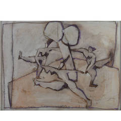 Vintage Svjetlan Junaković, Modern Composition, Mixed-Media on Paper, 1989