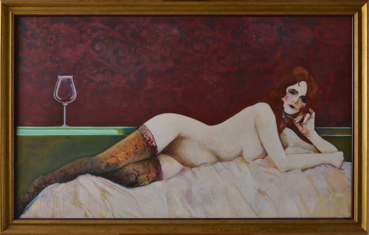 Lovely Portrait of Reclining Nude by Spanish Artist Carlos Prieto