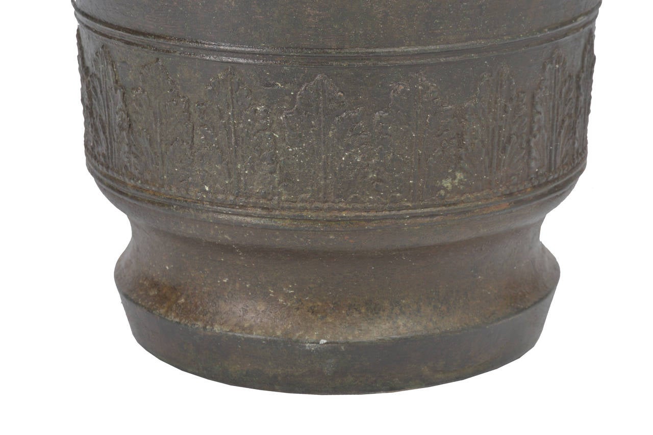 French Very Large 19th Century Bronze Mortar with Lion Shaped Knop Handles For Sale
