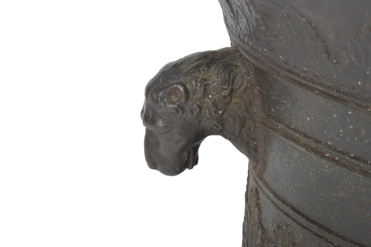 Late Victorian Very Large 19th Century Bronze Mortar with Lion Shaped Knop Handles For Sale