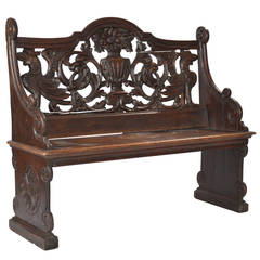Rare 19th Century Carved Italian Wooden Bench