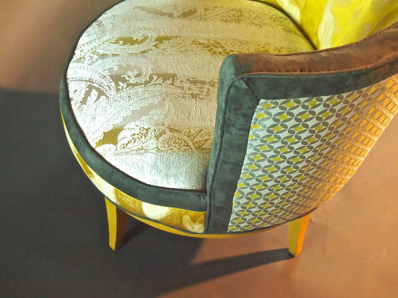 Unknown Mid-Century Barrel Chair with Swivel Base in Yellow, Gray--In Stock For Sale