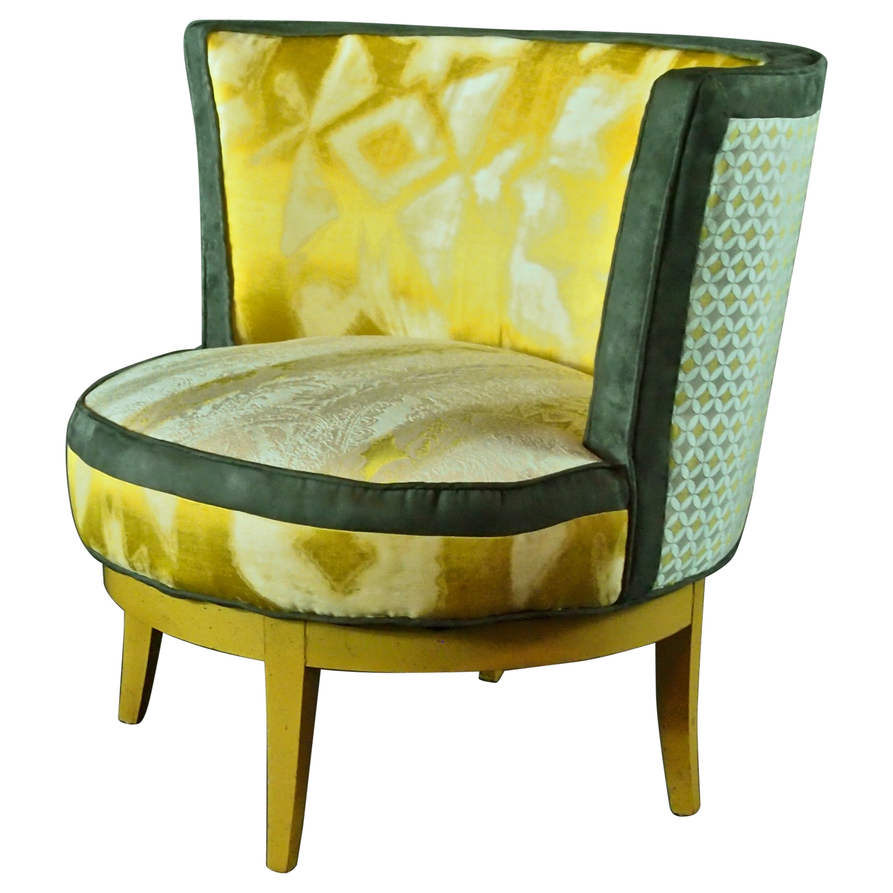 Mid-Century Barrel Chair with Swivel Base in Yellow, Gray--In Stock For Sale