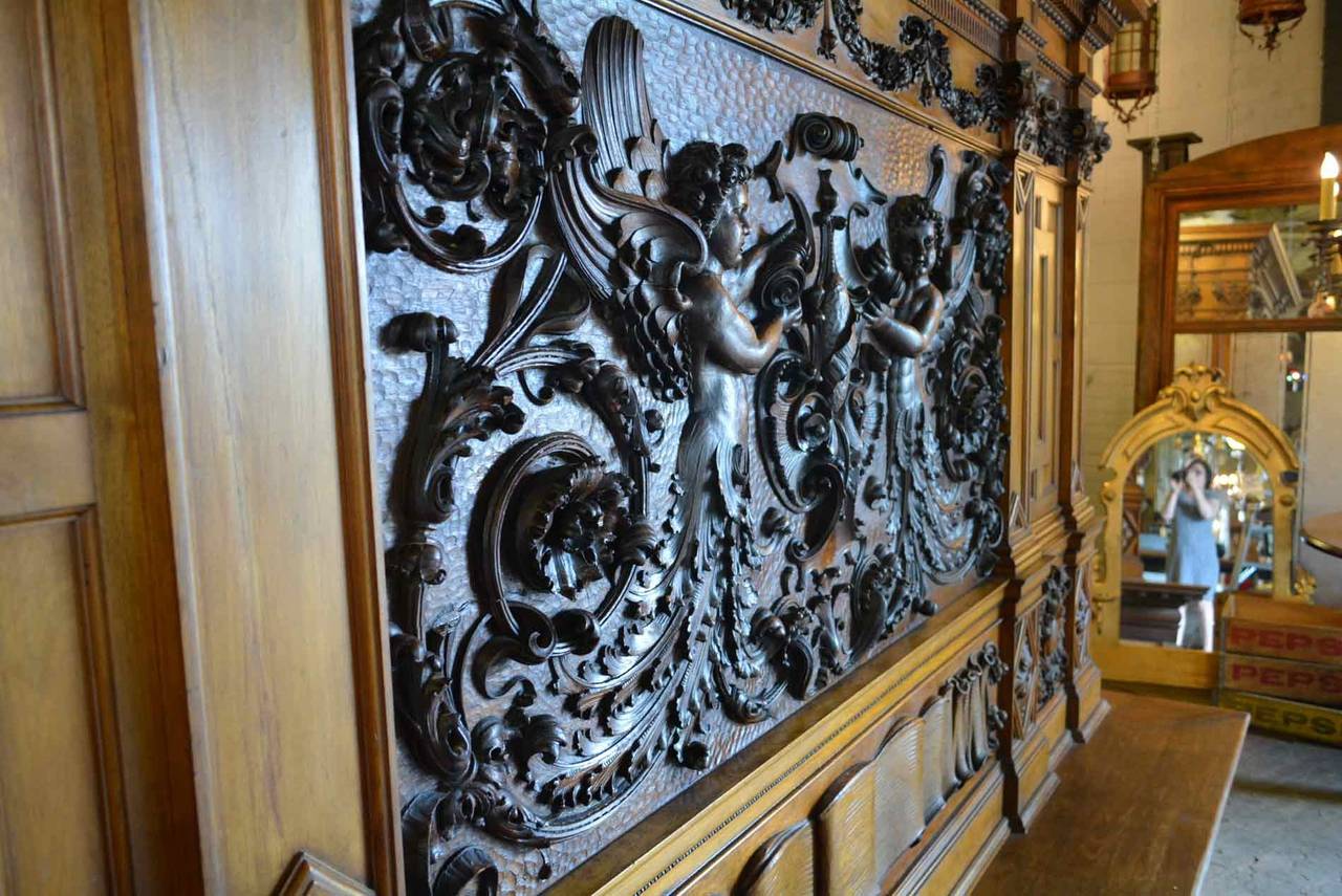20th Century Massive Early American, Hand-Carved Overmantel in Butternut