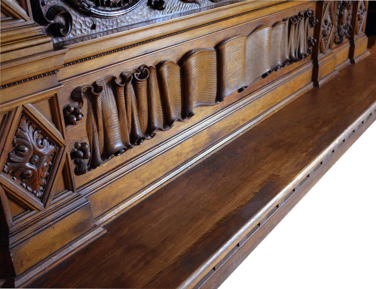 Massive Early American, Hand-Carved Overmantel in Butternut In Excellent Condition In Minneapolis, MN