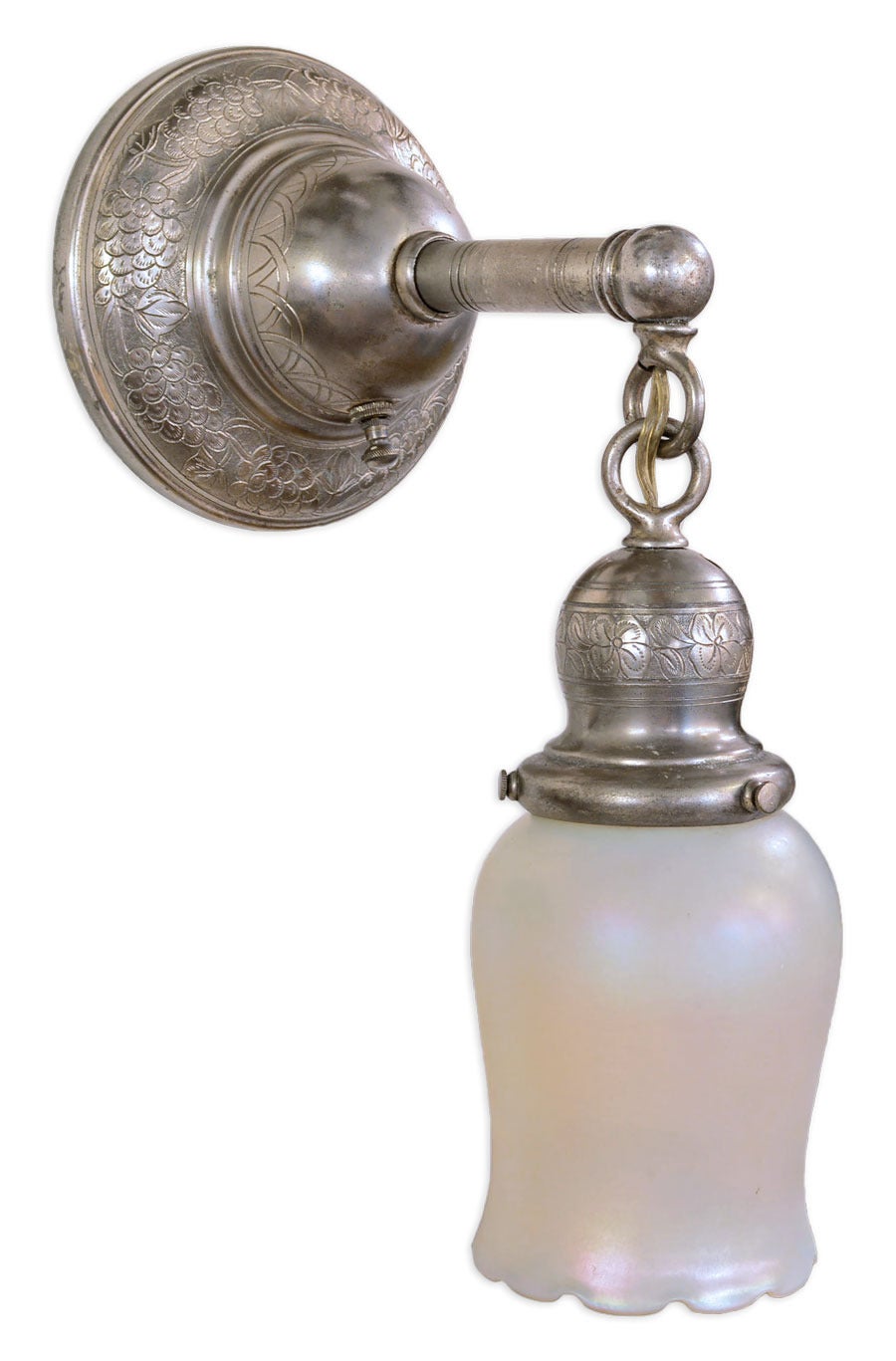 Set of Four Silver Sconces with Signed Quezal Shades