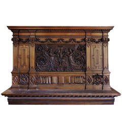 Massive Early American, Hand-Carved Overmantel in Butternut
