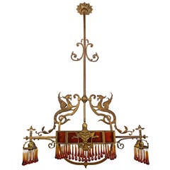 Victorian Griffon Chandelier with Cameos and Amber Crystals and Glass