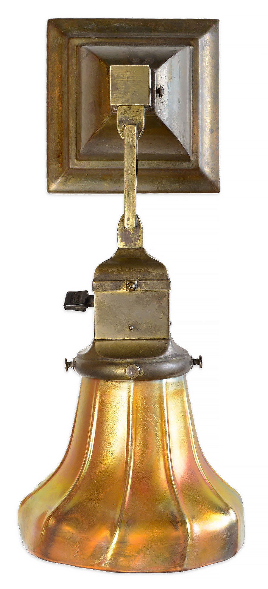 Arts and Crafts Signed Beardslee Arts & Crafts Sconces with Aurene Shades