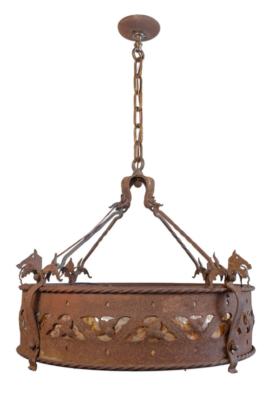 American Cast Iron Chandelier with Dragon and Medieval Motifs