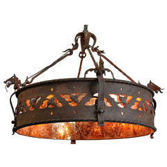 Cast Iron Chandelier with Dragon and Medieval Motifs