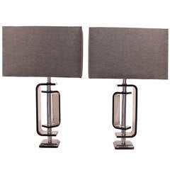 Pair of Mid-Century Smoked Lucite Lamps