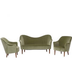 Retro 'Samspel' Swedish Modern Parlor Settle and Lounge Chairs