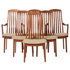Antique Danish Modern Slat-Back Dining Chairs, Set of Six