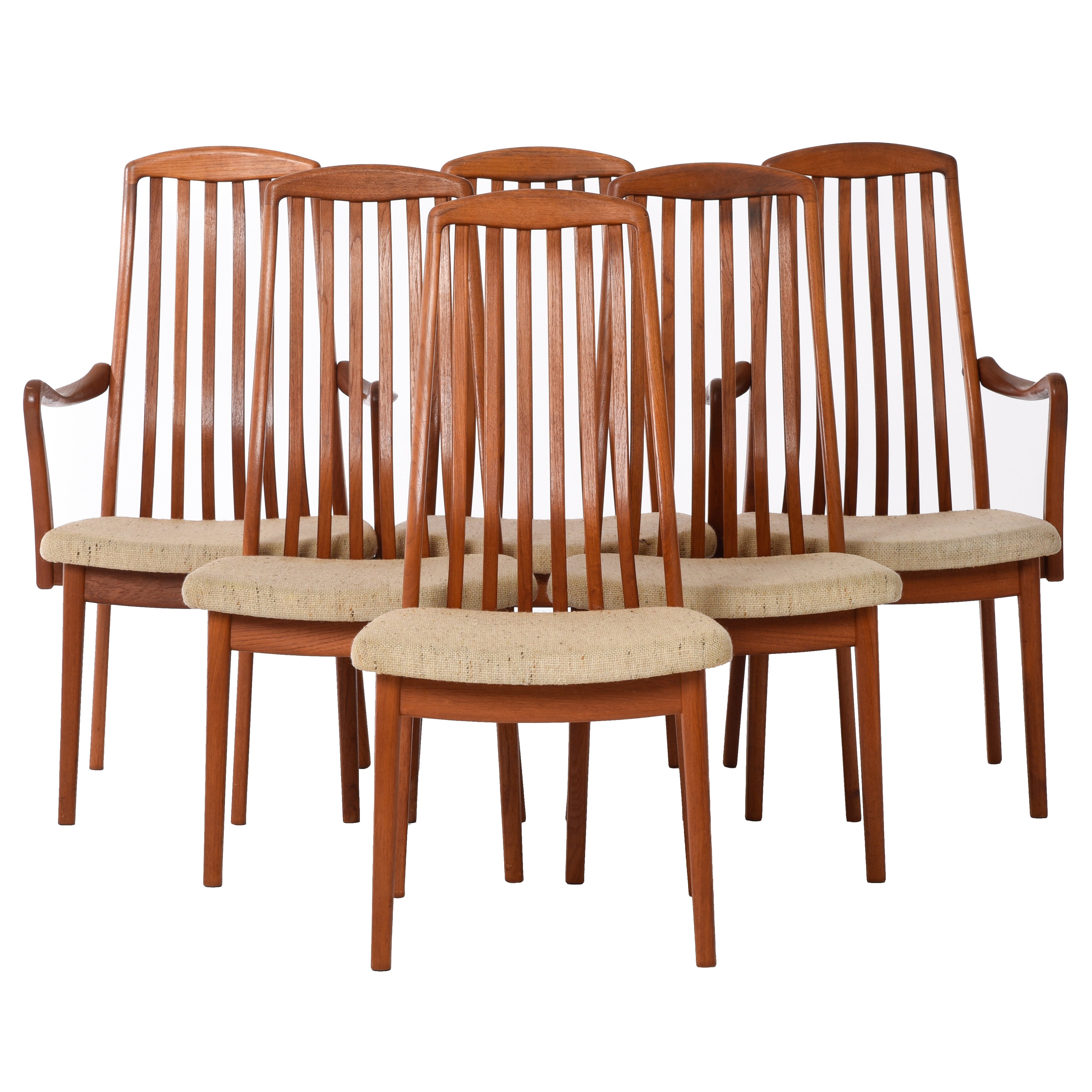 Danish Modern Slat-Back Dining Chairs, Set of Six