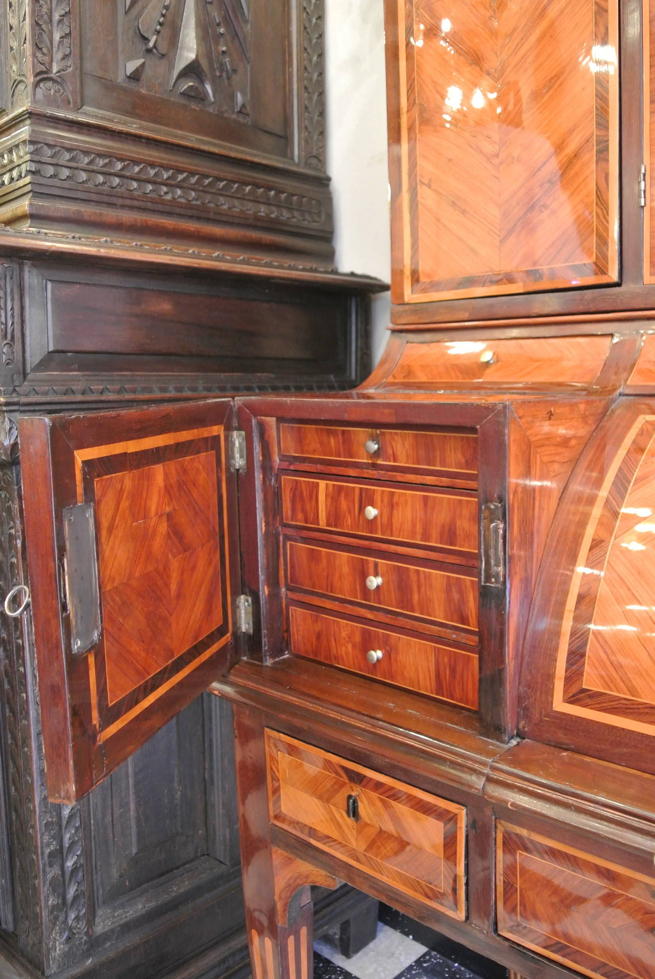 Marquetry Office Cylinder, 18th Century, Forming Above Library, Louis XVI