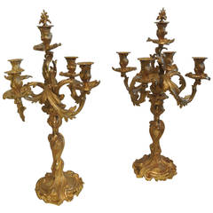 Pair of Candlesticks, 19th Century, Gilt Bronze and Carved