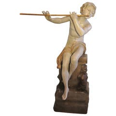 Bedeutende Terrakotta-Skulptur von Friedrich Goldscheider:: Ephebe au Pipo