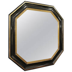 Octagonal Mirror from 19th Century, Lacquer Black and Gold