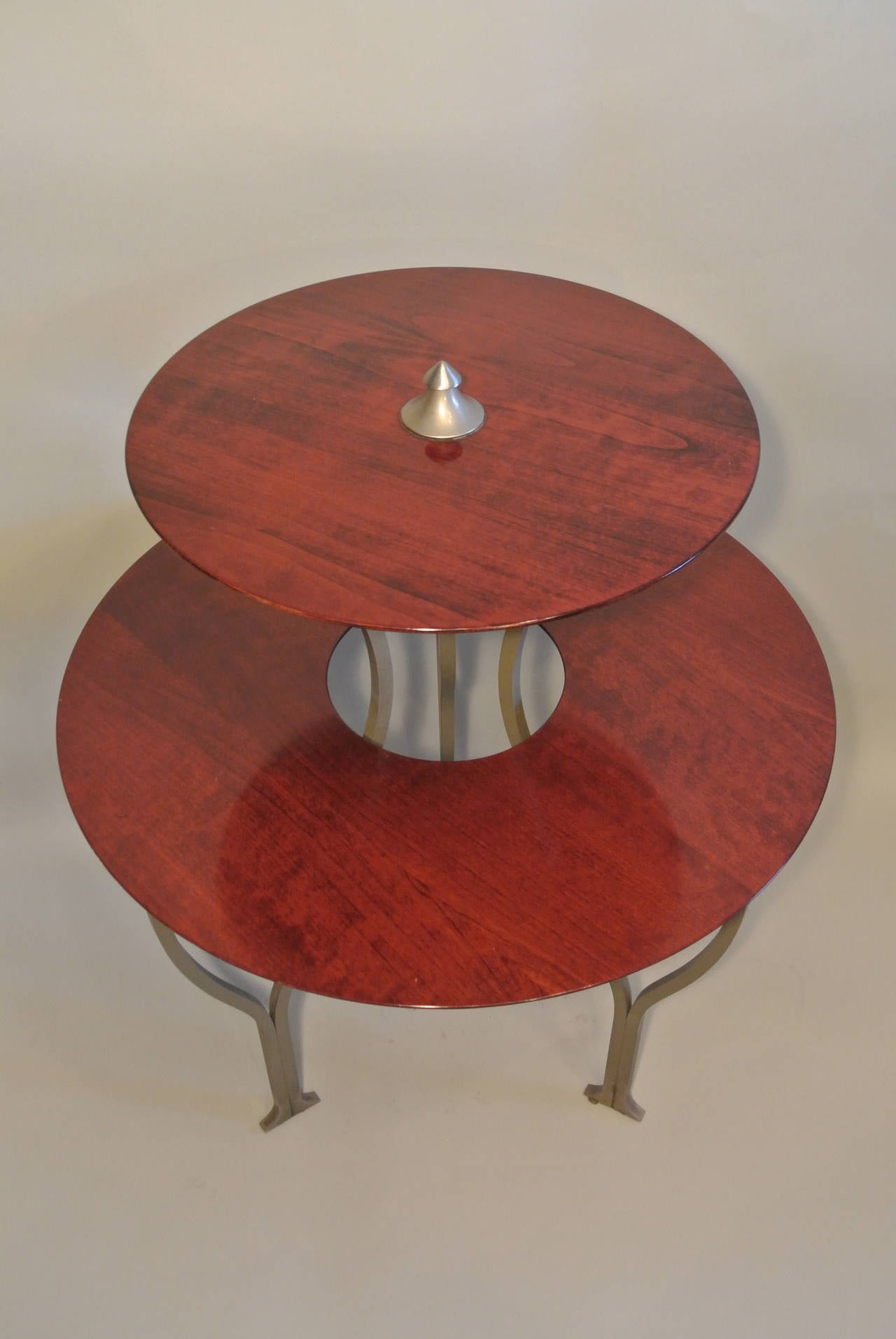 Painted Bi-Level Round Table in Solid Mahogany