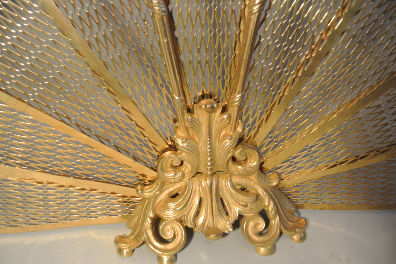 Napoleon III Exceptional Quality Bronze Dore Fire Place Screen in a Peacock Fan Design.
