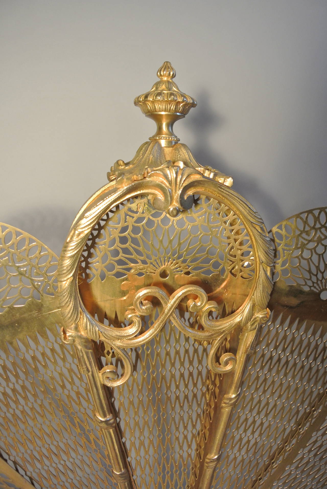 Gilt Exceptional Quality Bronze Dore Fire Place Screen in a Peacock Fan Design.