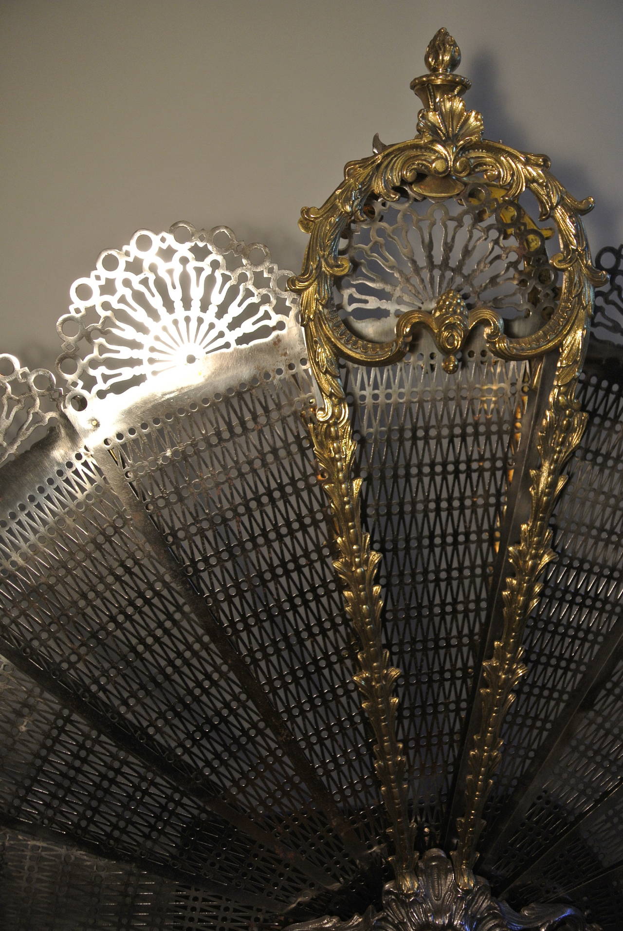 French Exceptional Bronze and Iron Fire Place Screen in a Peacock Fan Design