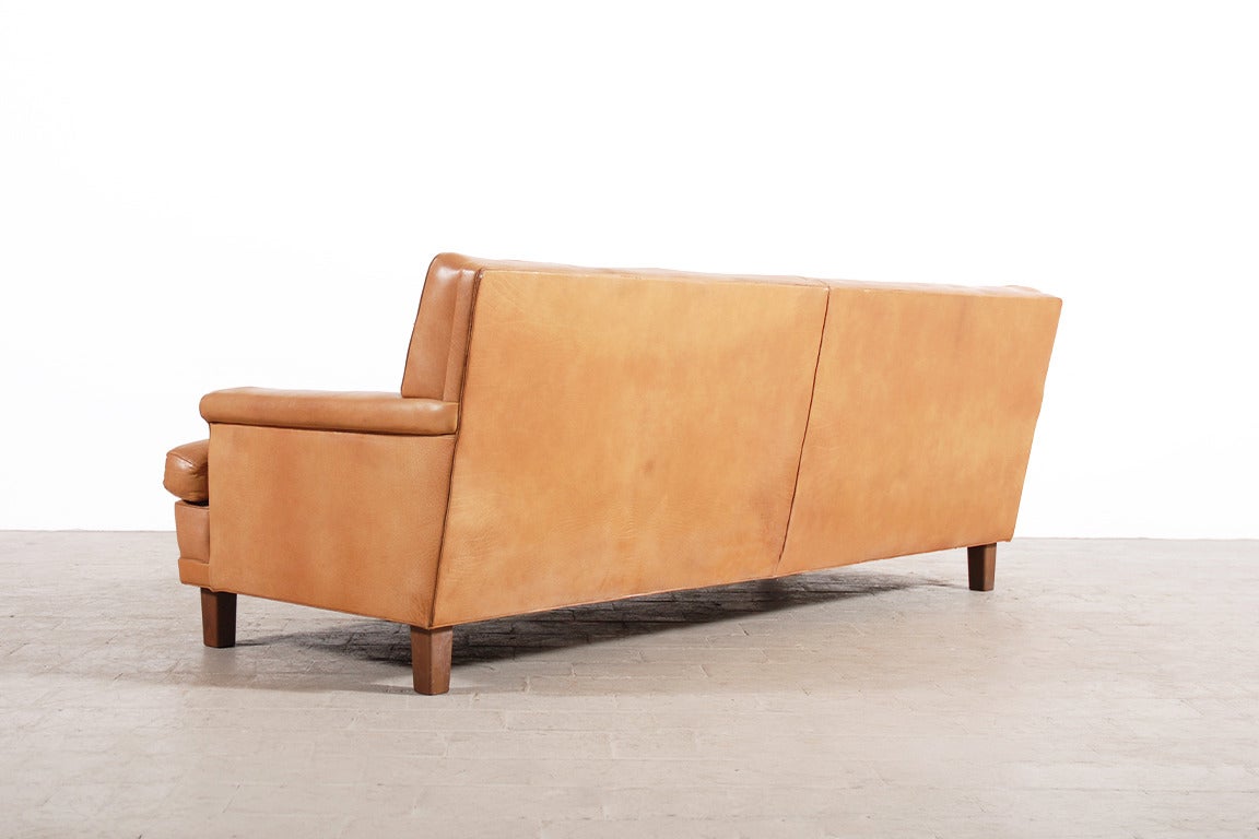 Mid-20th Century Arne Norell Three-Seater Sofa in Natural Cognac Leather 1960