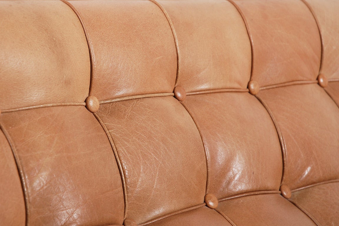 Arne Norell Three-Seater Sofa in Natural Cognac Leather 1960 1