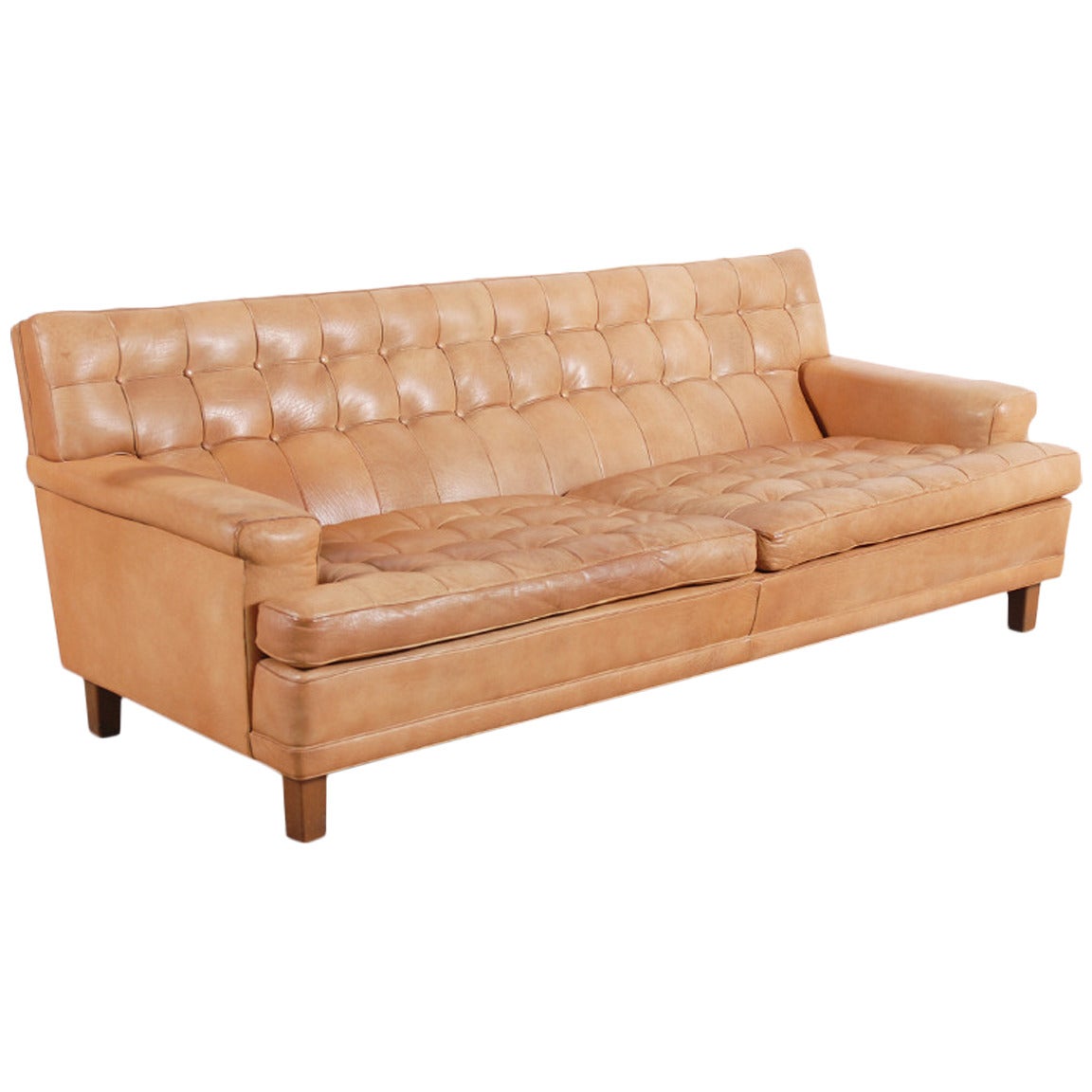 Arne Norell Three-Seater Sofa in Natural Cognac Leather 1960