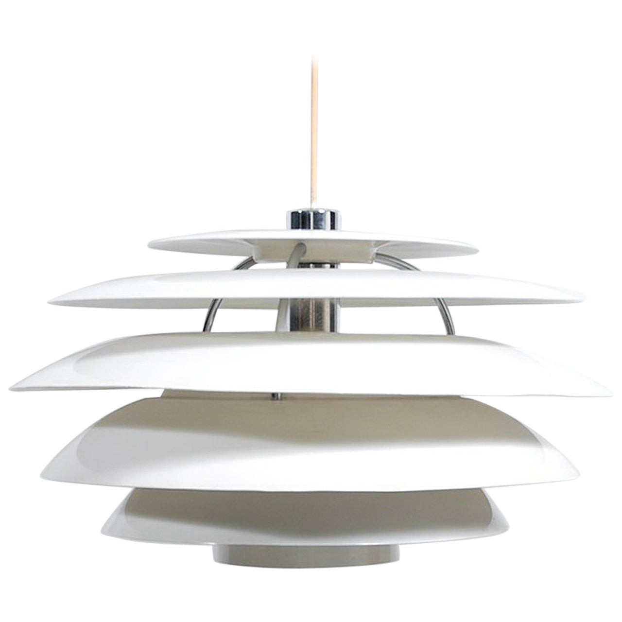 Stilnovo Ceiling Hanging Pendant Lamp White Lacquered Metal Shades 1960 For Sale