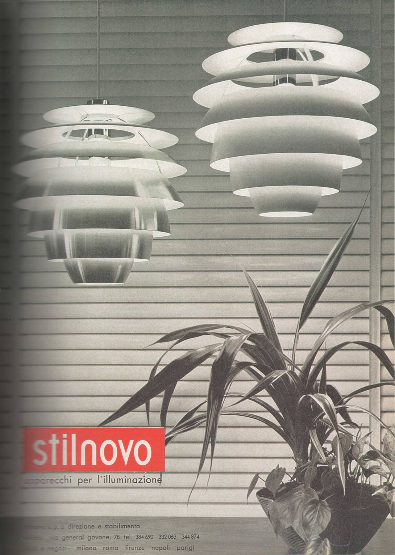 Italian Stilnovo Ceiling Hanging Pendant Lamp White Lacquered Metal Shades 1960 For Sale