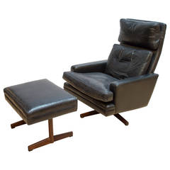 Frederik Kayser Leather Lounge Chair with Ottoman