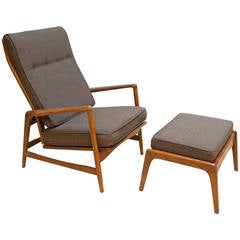 Ib Kofod-Larsen Reclining Lounge Chair with Ottoman