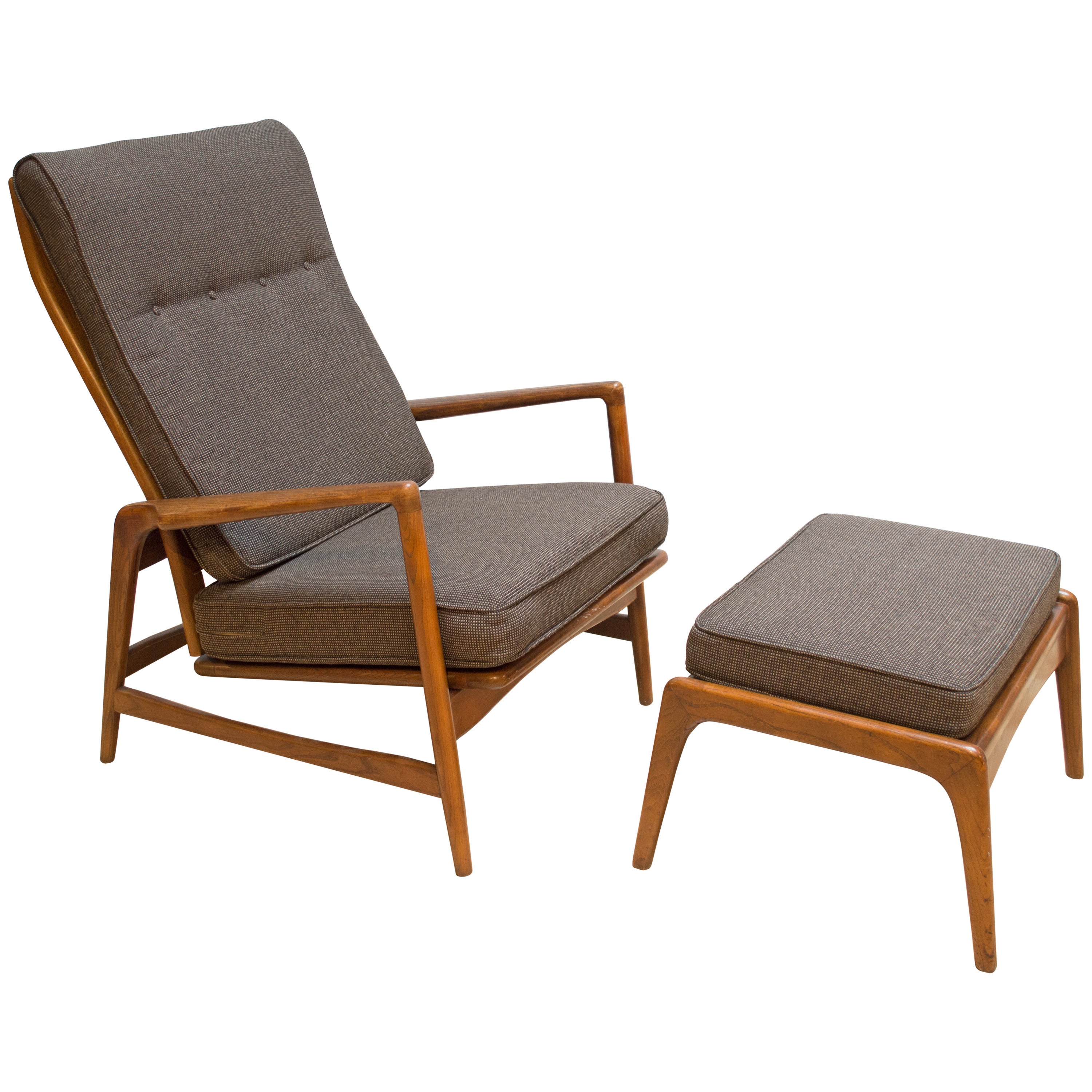 Ib Kofod-Larsen Reclining Lounge Chair with Ottoman
