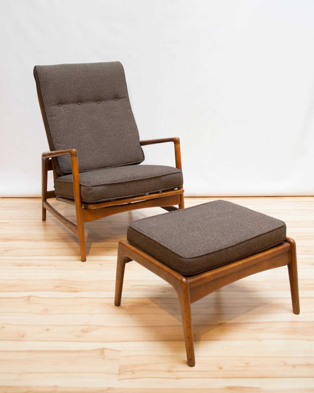 Scandinavian Modern Ib Kofod-Larsen Reclining Lounge Chair with Ottoman