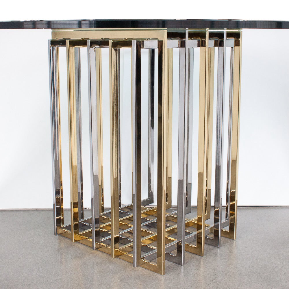 French Pierre Cardin Chrome and Brass Pedestal Dining Table