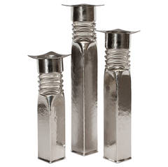 Set of Three Thomas Roy Markusen Brutalist Tortured Candlesticks