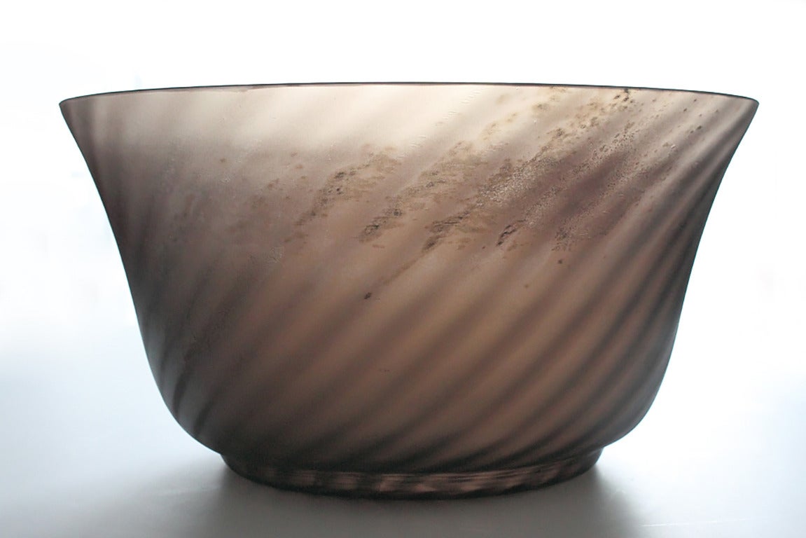 Mid-Century Modern Monumental Cenedese Scavo Murano Glass Bowl on Nickel Stand