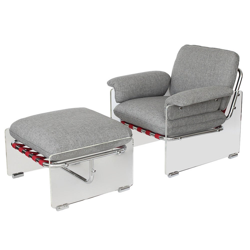 Pace Collection Argenta Lucite Lounge Chair and Ottoman