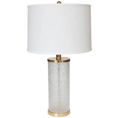 Paul Hanson Etched Glass Cylinder Brass Table Lamp