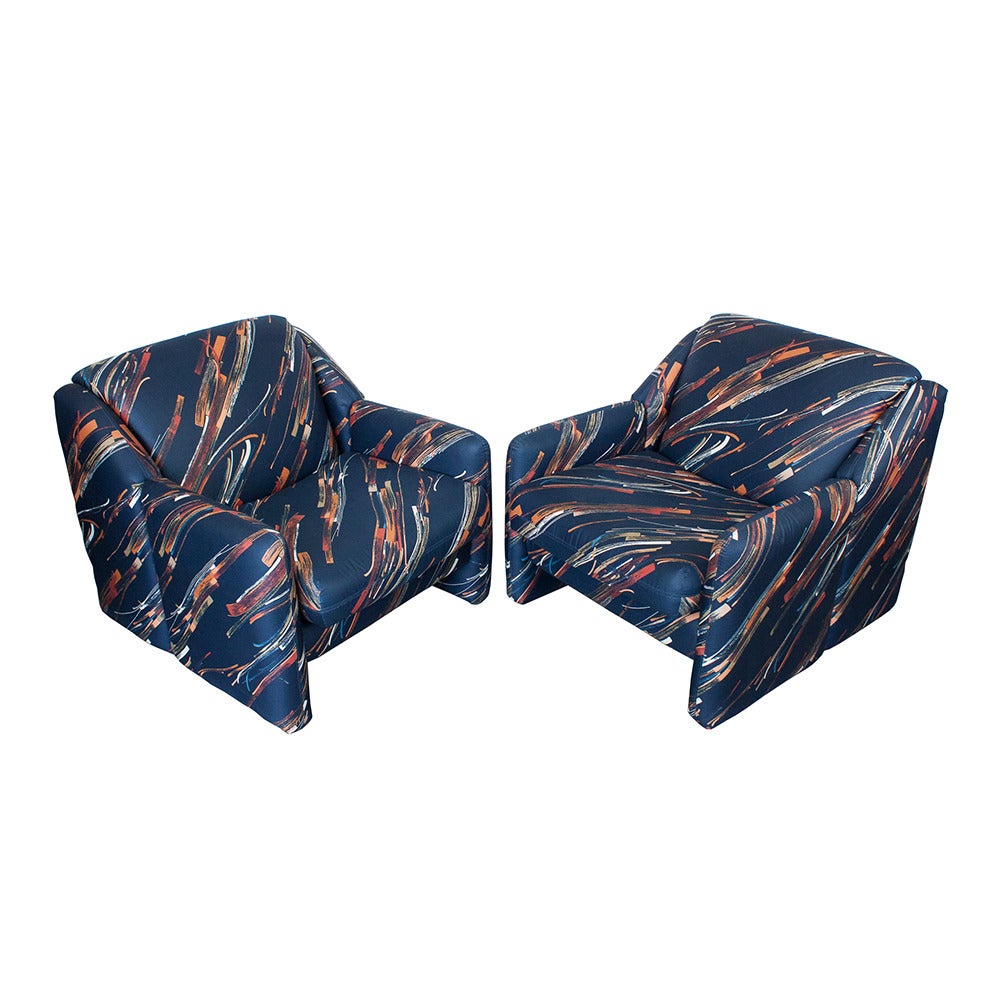 Pair Directional Fully Upholstered Chiclet Lounge Chairs At 1stdibs