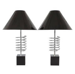 Pair Chrome Spiral Coil Table Lamps
