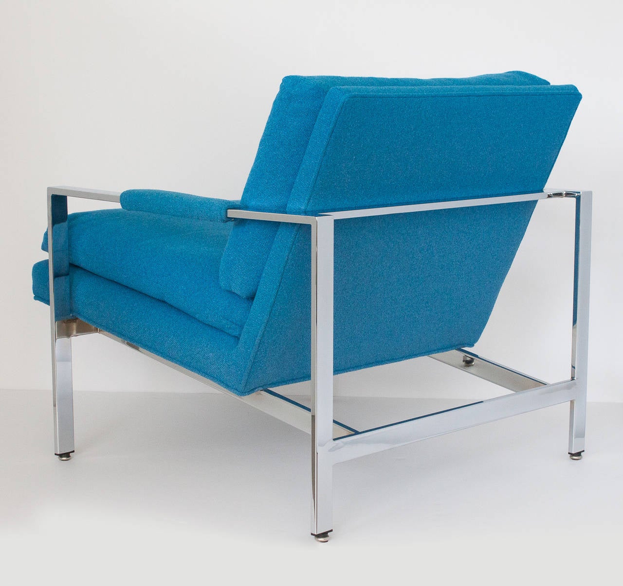 Late 20th Century Pair Milo Baughman Chrome Flat Bar Lounge Chairs